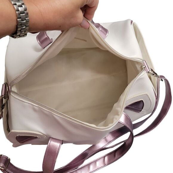 Underonesky White &  Metallic Pink Kitty Cat Weekender Travel Vacation Bag - Picture 7 of 12